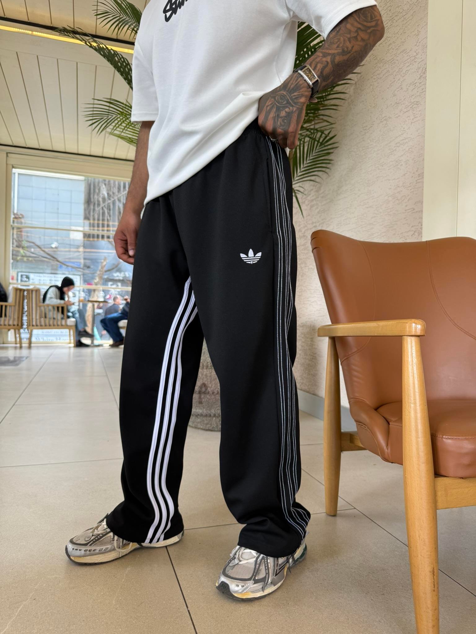 Cift Ters Şeritli Premium Baggy Eşofman - Siyah
