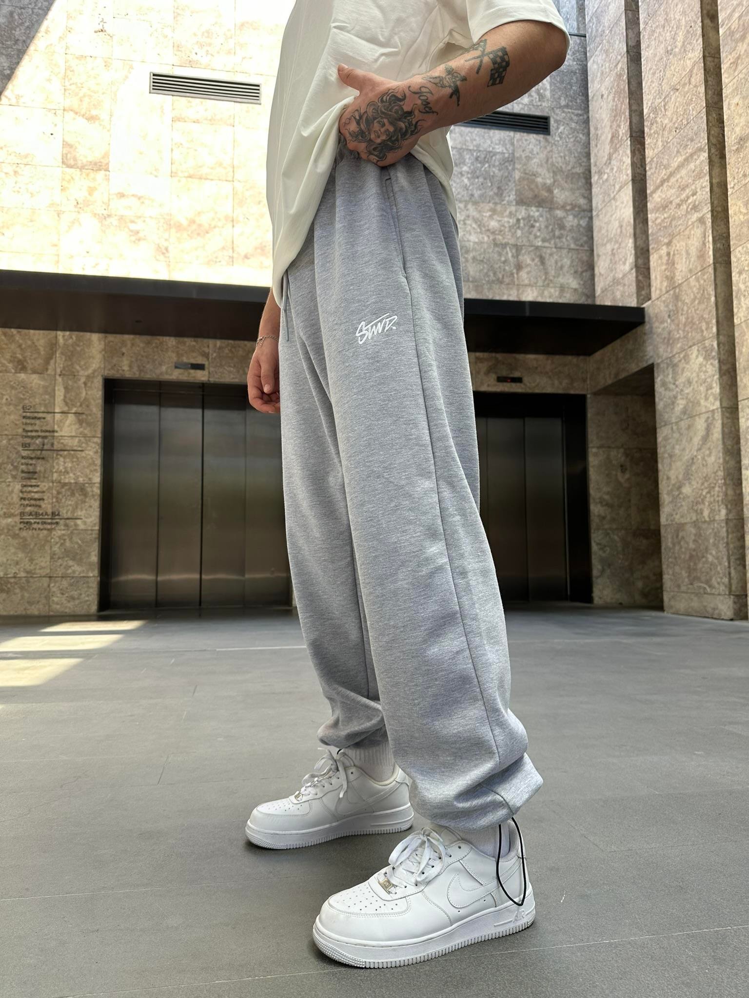 SW Nakışlı Baggy Stoper Paça Eşofman Altı - Gri