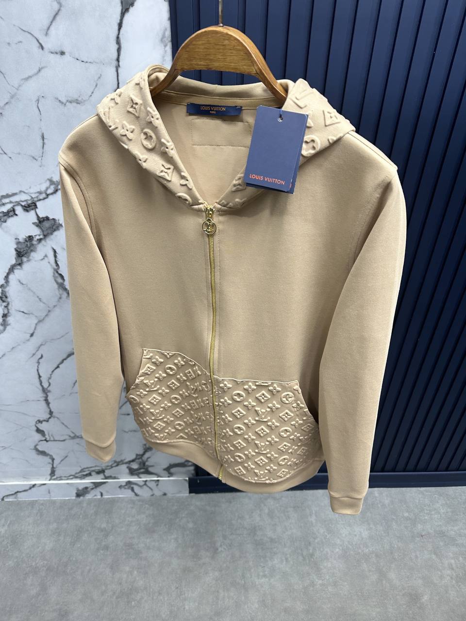 louis vuitton unisex kapüşonlu sweatshirt -bej
