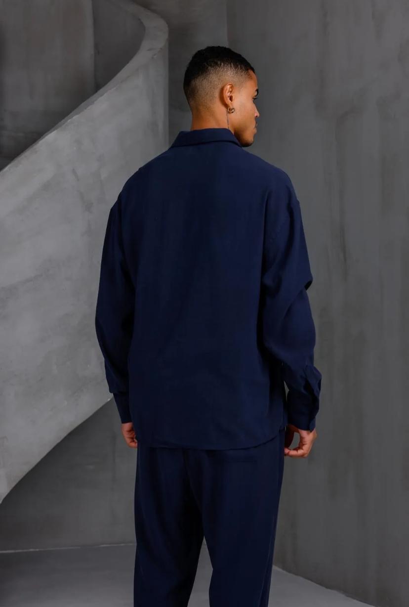 Oversize Erkek İkili Takım Gömlek Pantolon -Lacivert