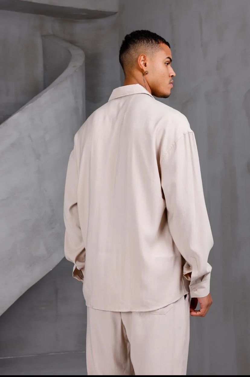 Oversize Erkek İkili Takım Gömlek Pantolon -Bej