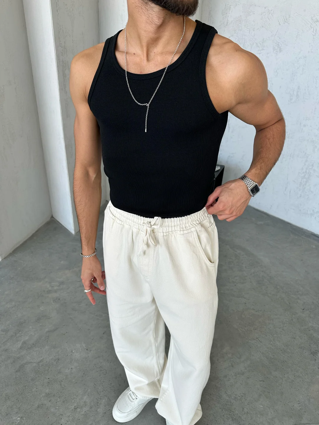 Desenli slimfit atlet Siyah