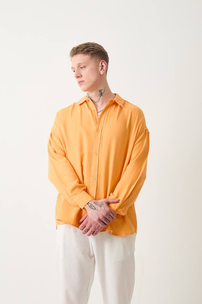 Müslin Kumaş Oversize Turuncu  Gömlek