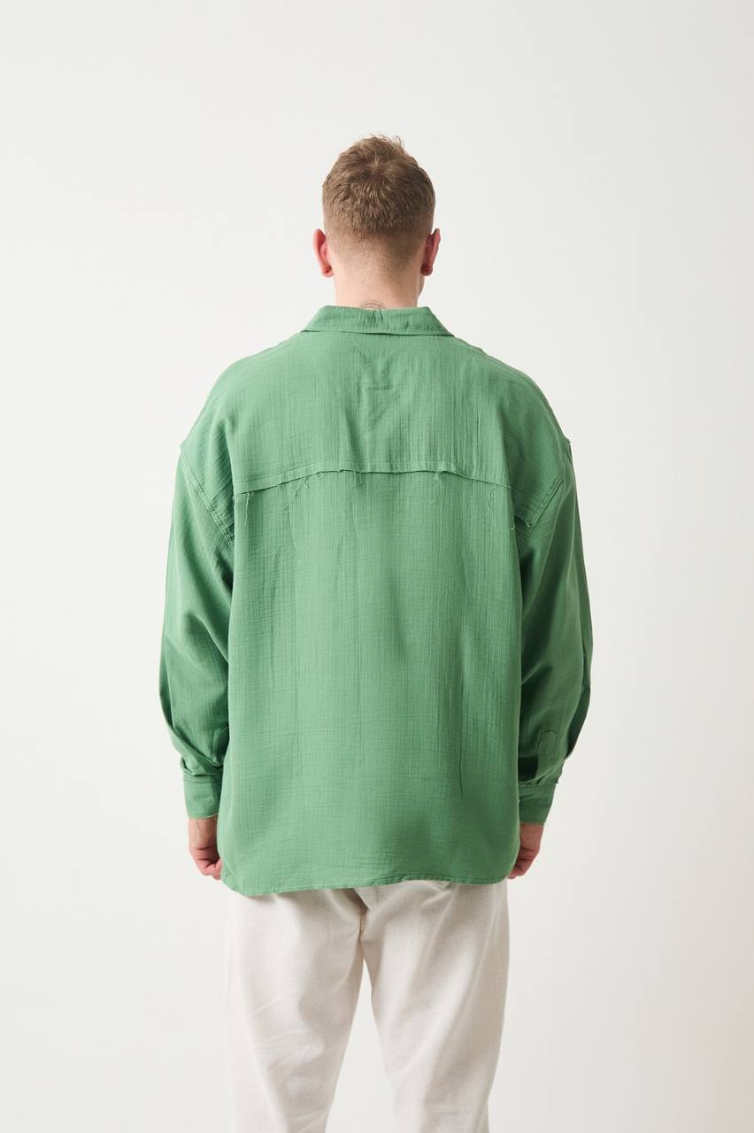 Müslin Kumaş Oversize Yeşil Gömlek