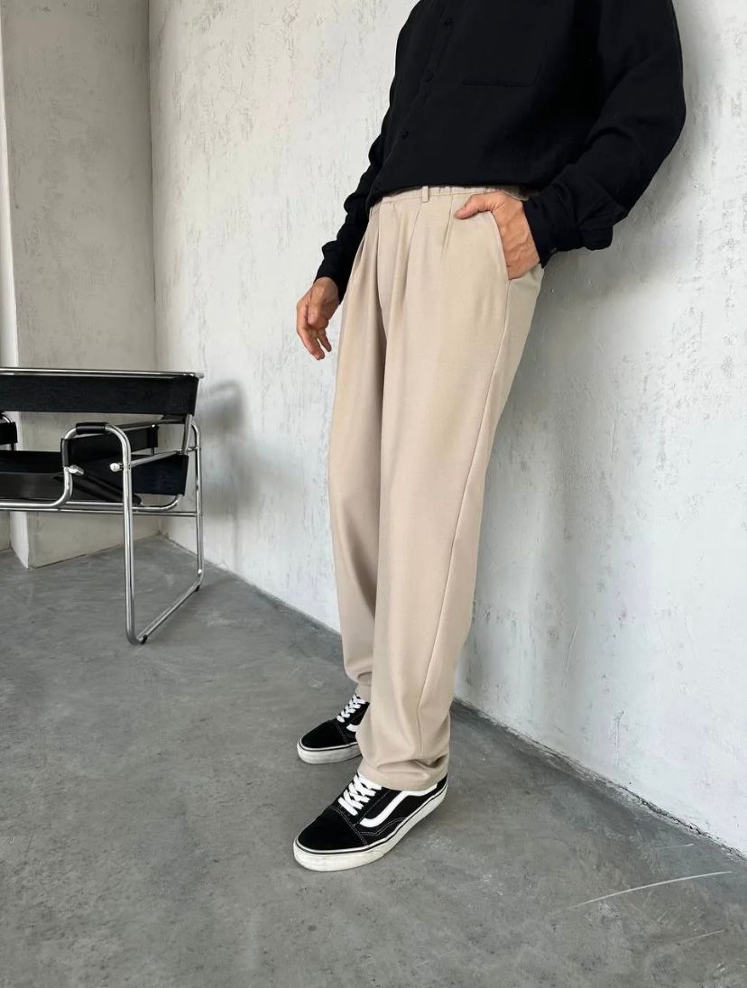 Bej  Baggy Kumaş Pantolon