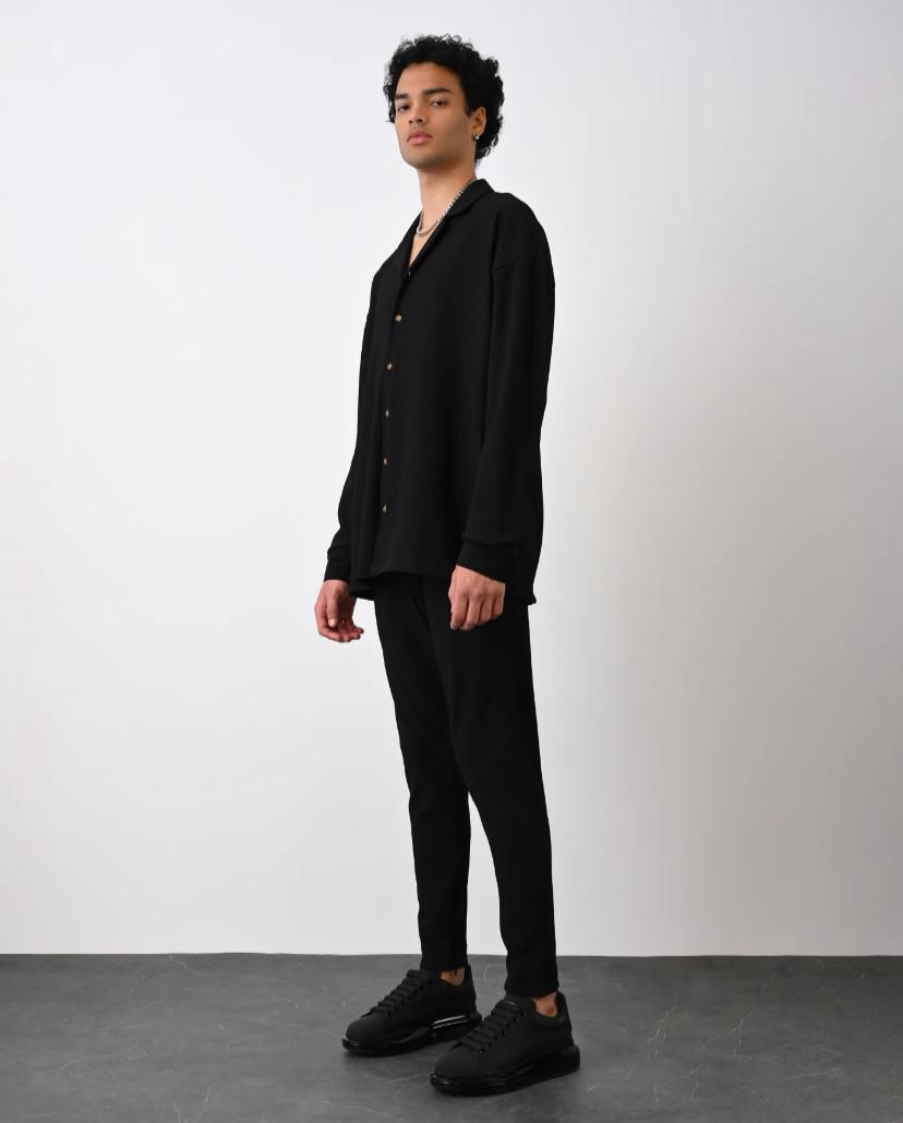 PNT 1067 Fitilli Jogger Alt - Siyah