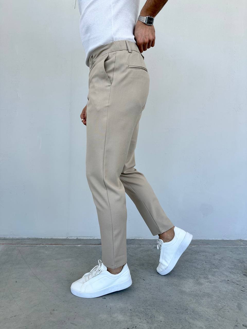 Slim Fit Bej Kumaş Pantolon