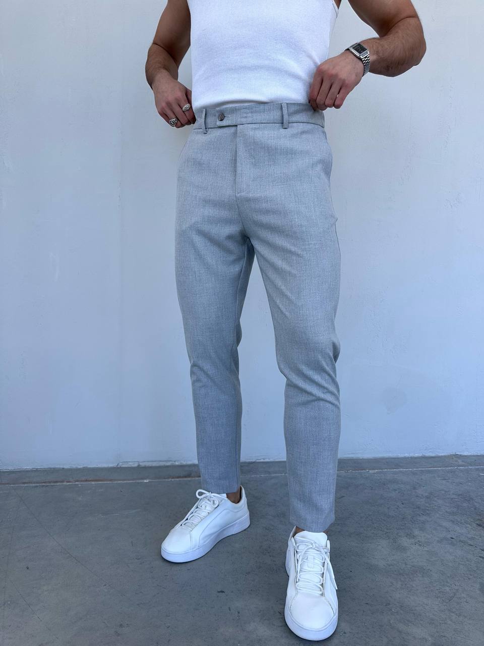 Slim Fit Gri  Kumaş Pantolon