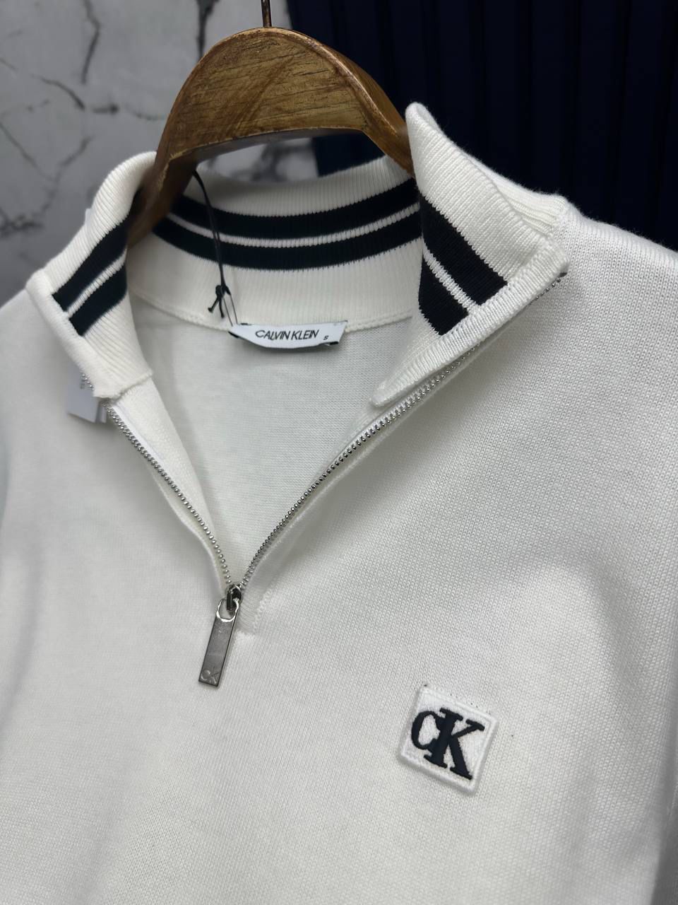 CK Fermuarlı Sweatshirt-Beyaz