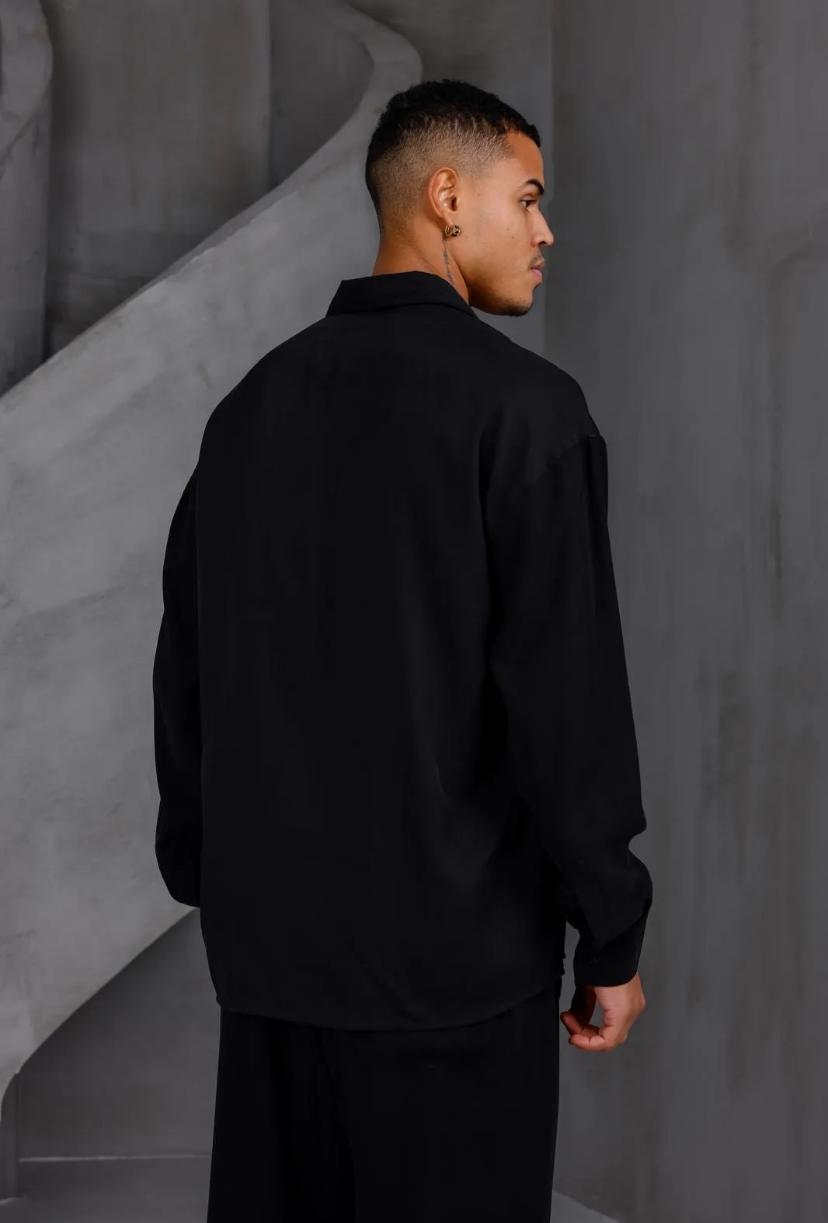 Oversize Erkek İkili Takım Gömlek Pantolon -Siyah