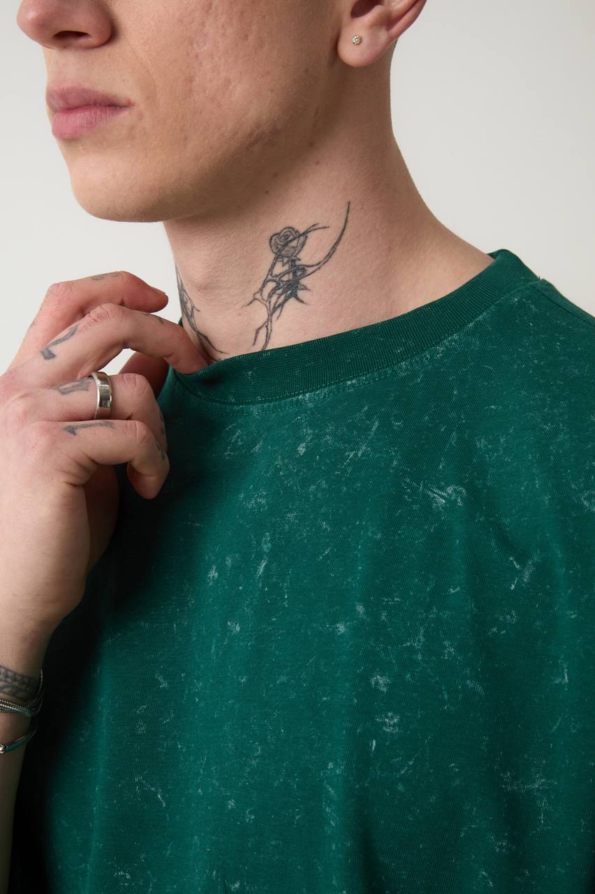 Desenli Oversize Suprem Kumaş T-shirt Yeşil