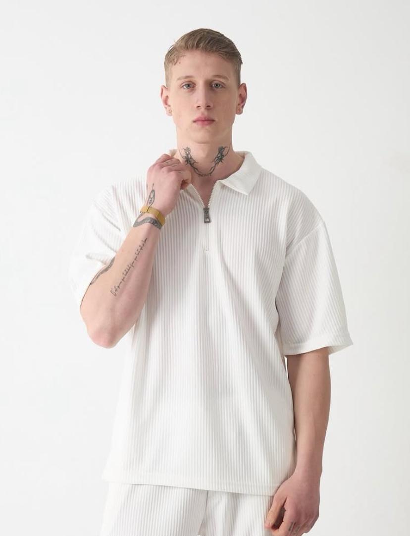 Beyaz Oversize Polo Yaka Tişört