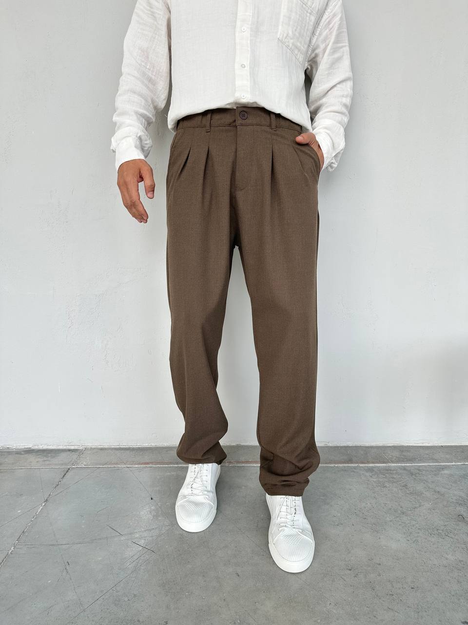 YÜN KAHVE Baggy Kesim Kumaş Pantolon