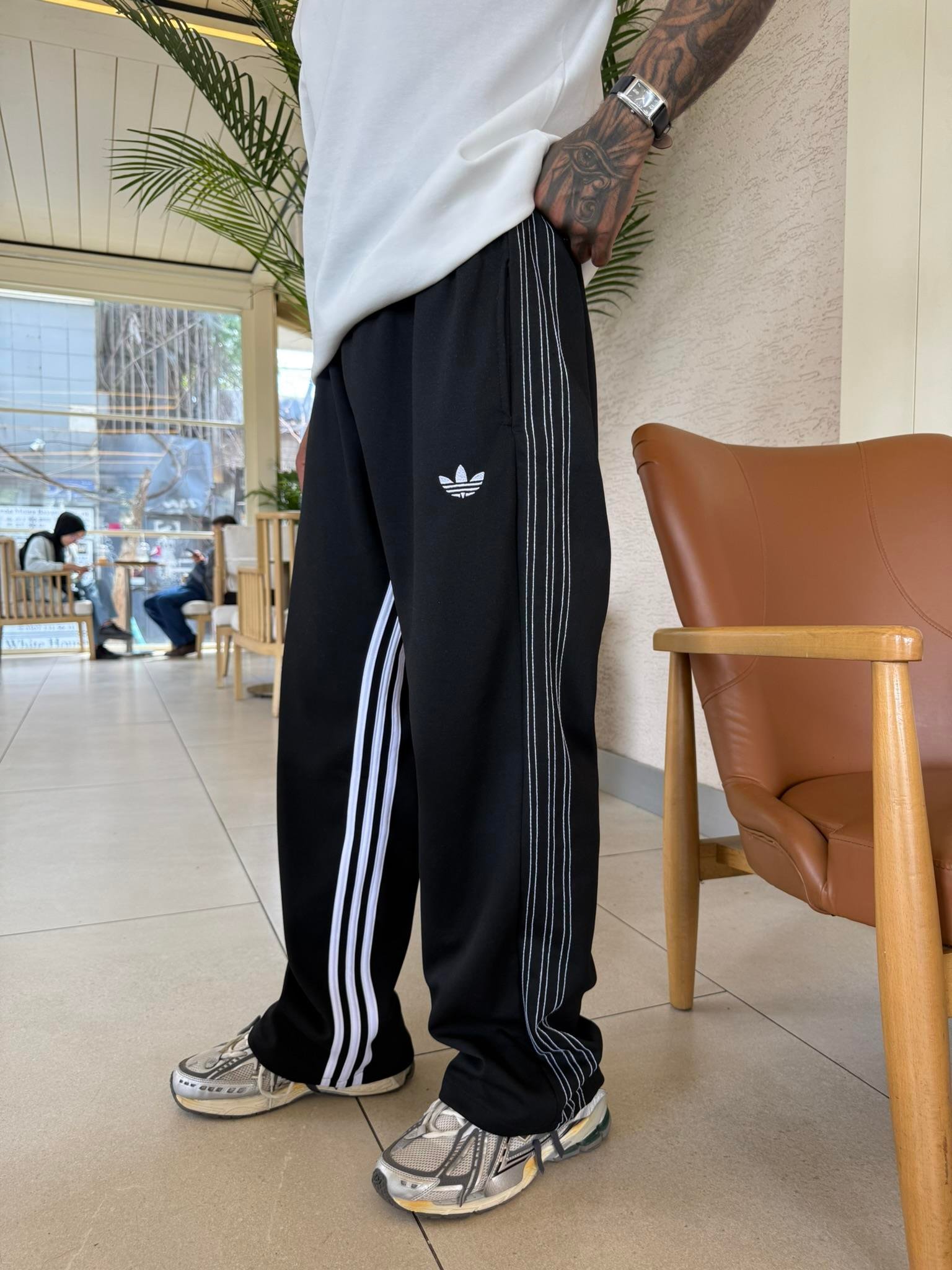 Cift Ters Şeritli Premium Baggy Eşofman - Siyah