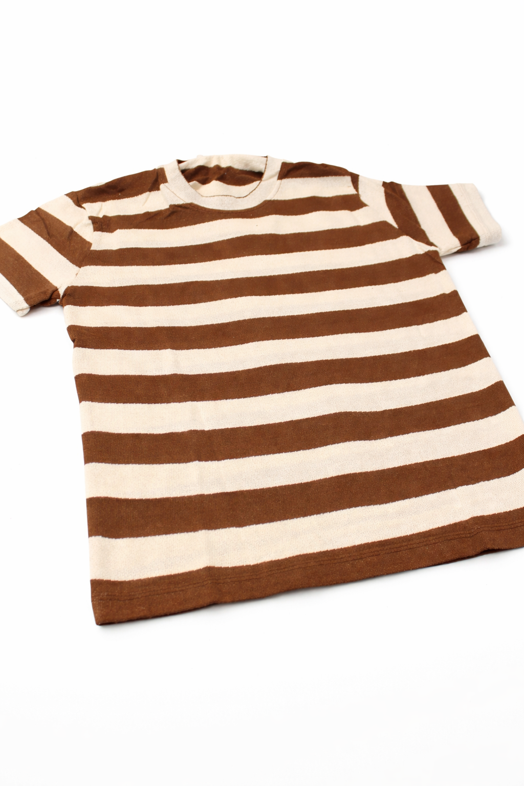 Şeritli Yarım Oversıze T-shirt Kahve