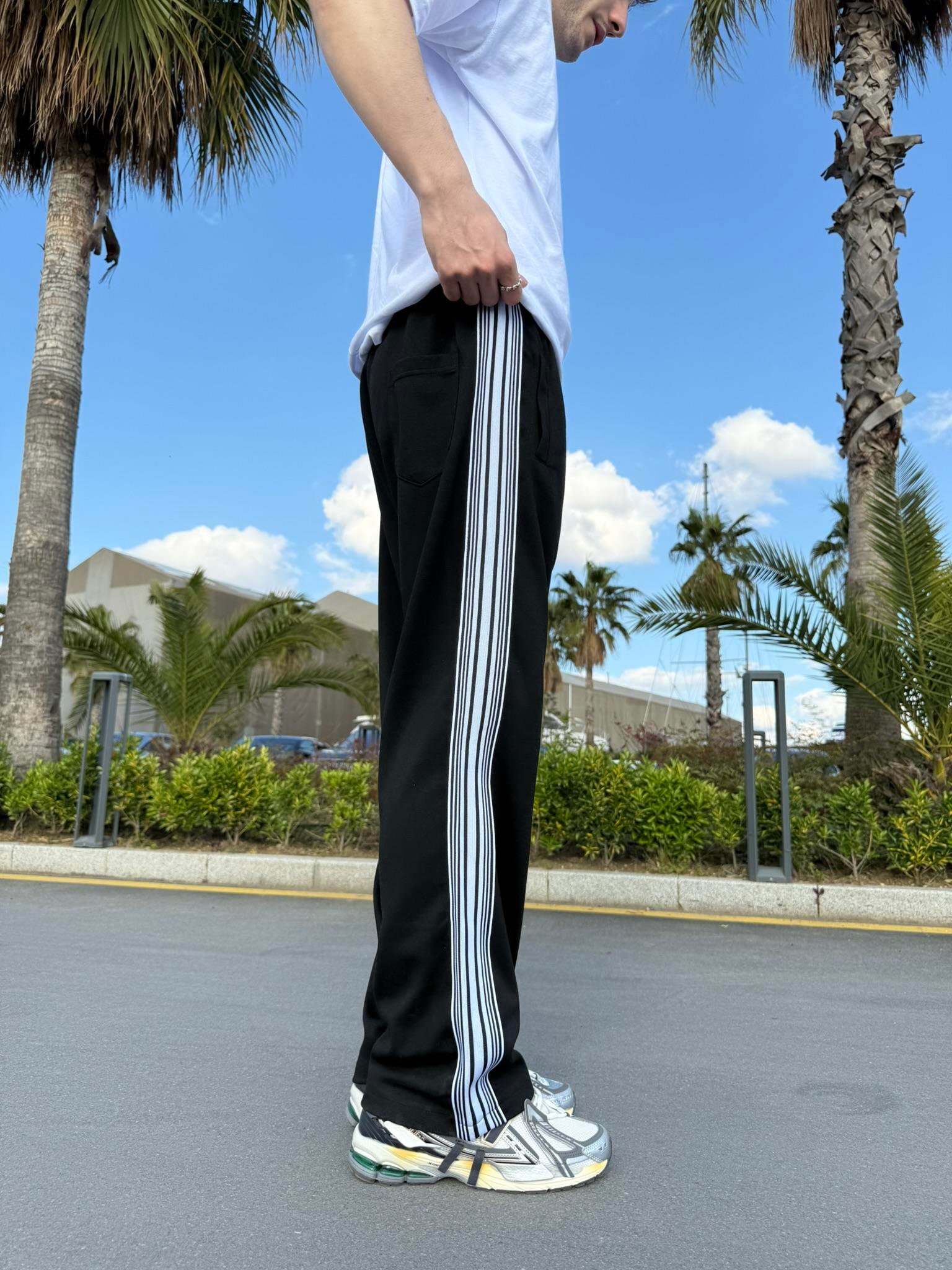 SW Cizgili Baggy Eşofman Altı - Siyah