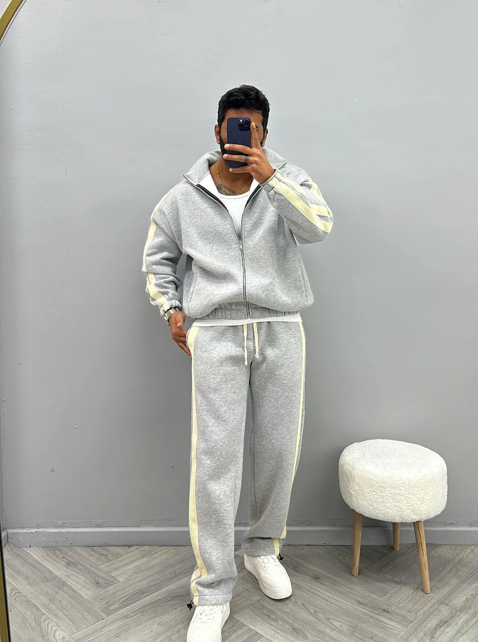 00089  Şeritli Takım Baggy -Gri