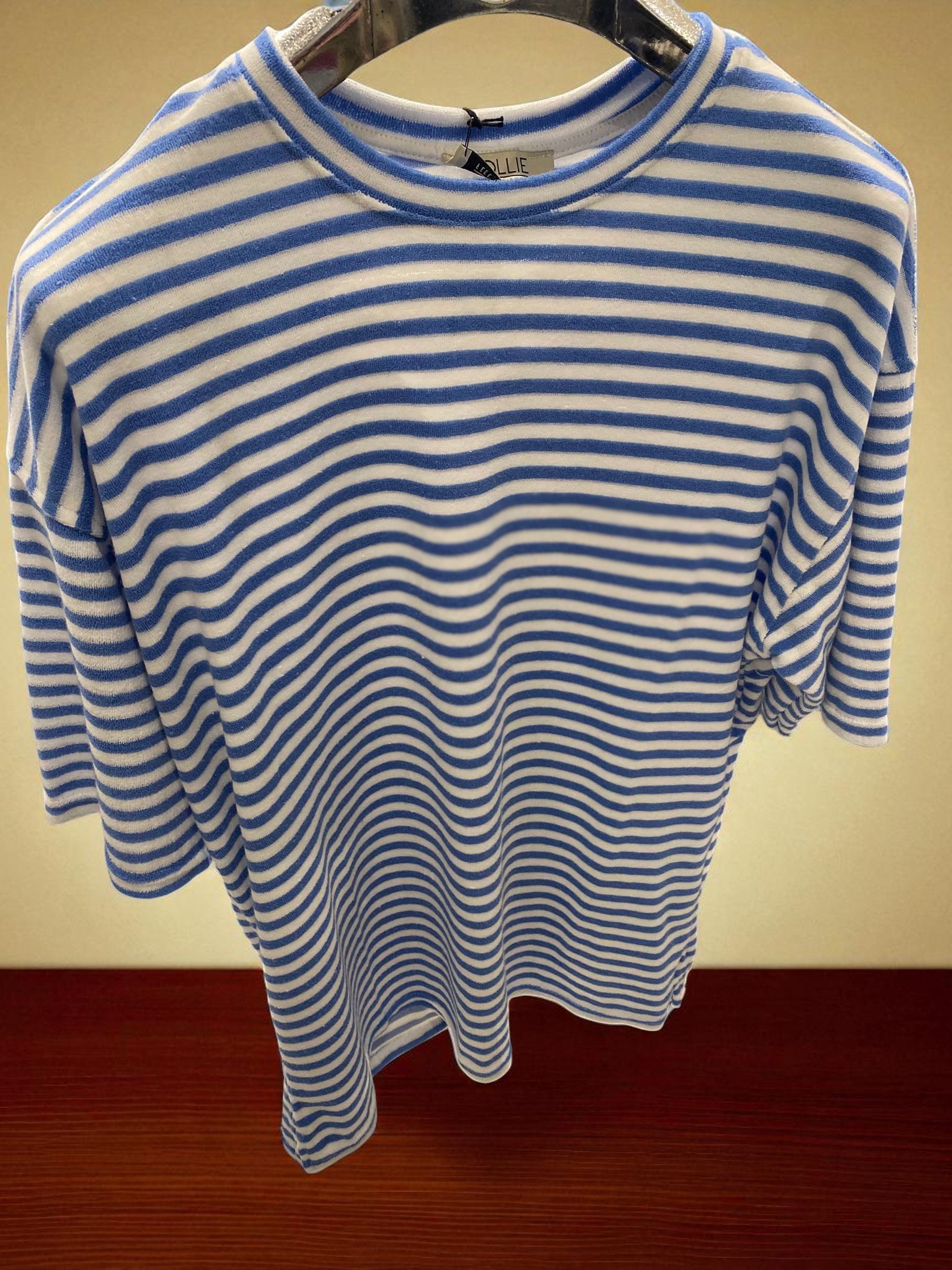 Çizgili Basic Oversize Unisex Tshirt-Mavi