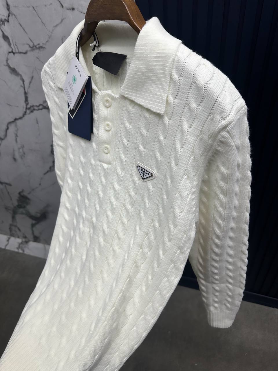 Prda Pamuk Triko Polo Yaka-Ekru