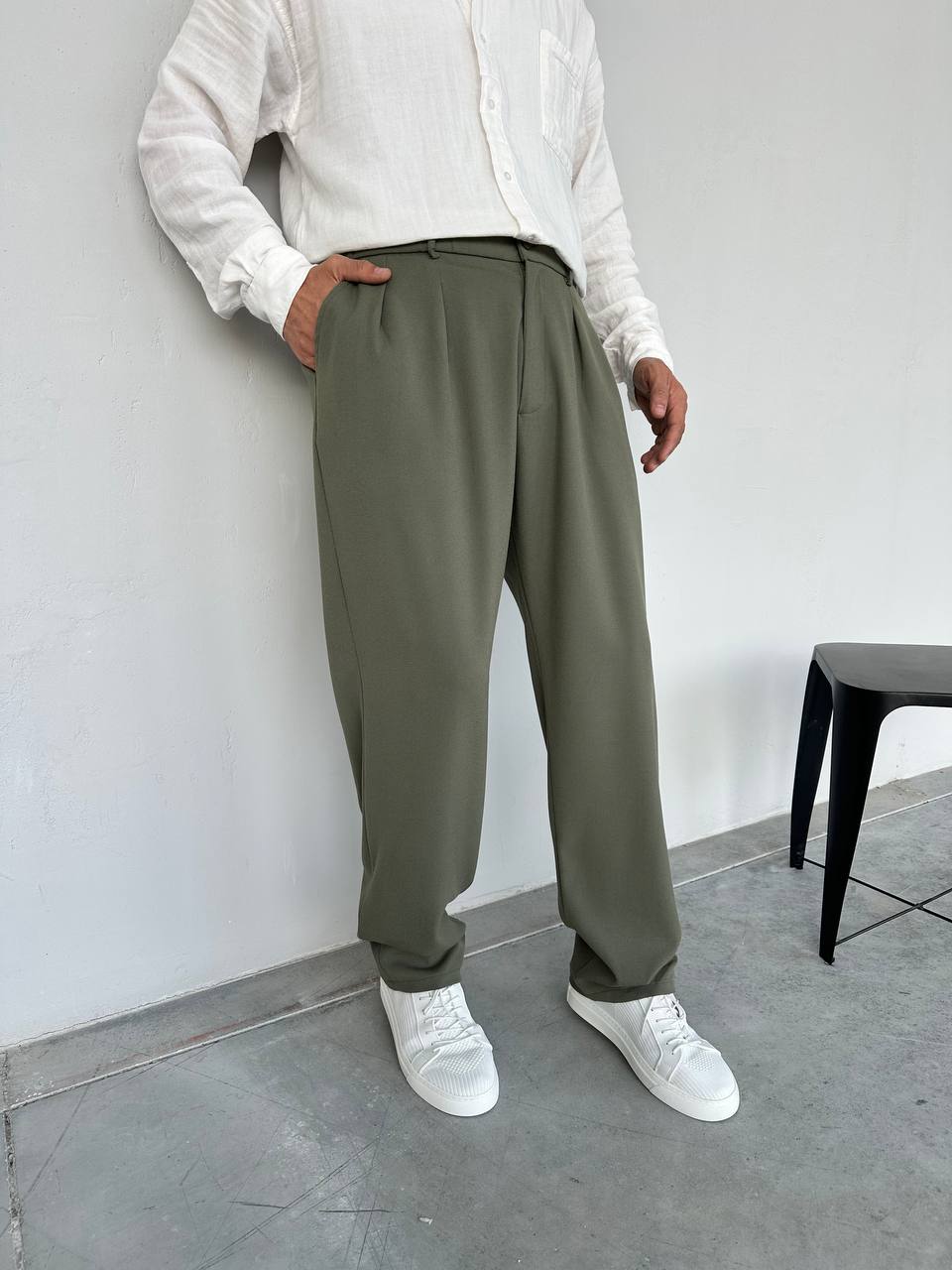 Haki Baggy Kesim Kumaş Pantolon