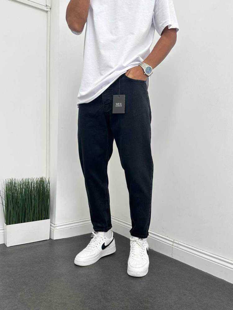 Taşlı  Siyah Boyfriend Pantolon