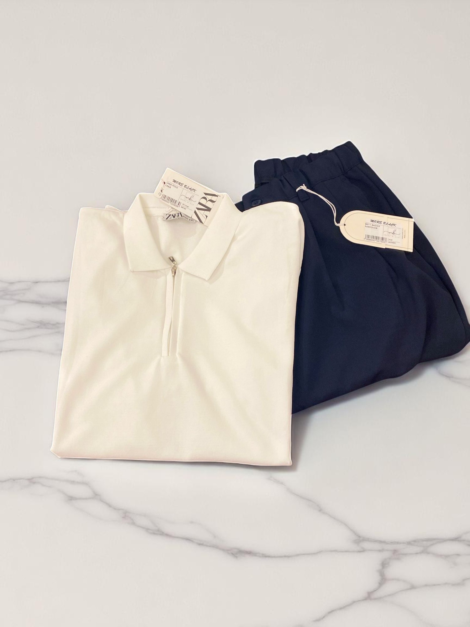 FERMUARLI POLO YAKA T-SHİRT -beyaz