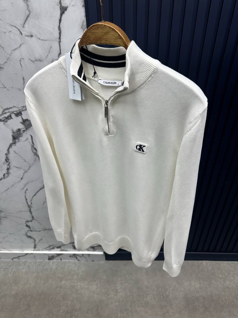 CK Fermuarlı Sweatshirt-Beyaz