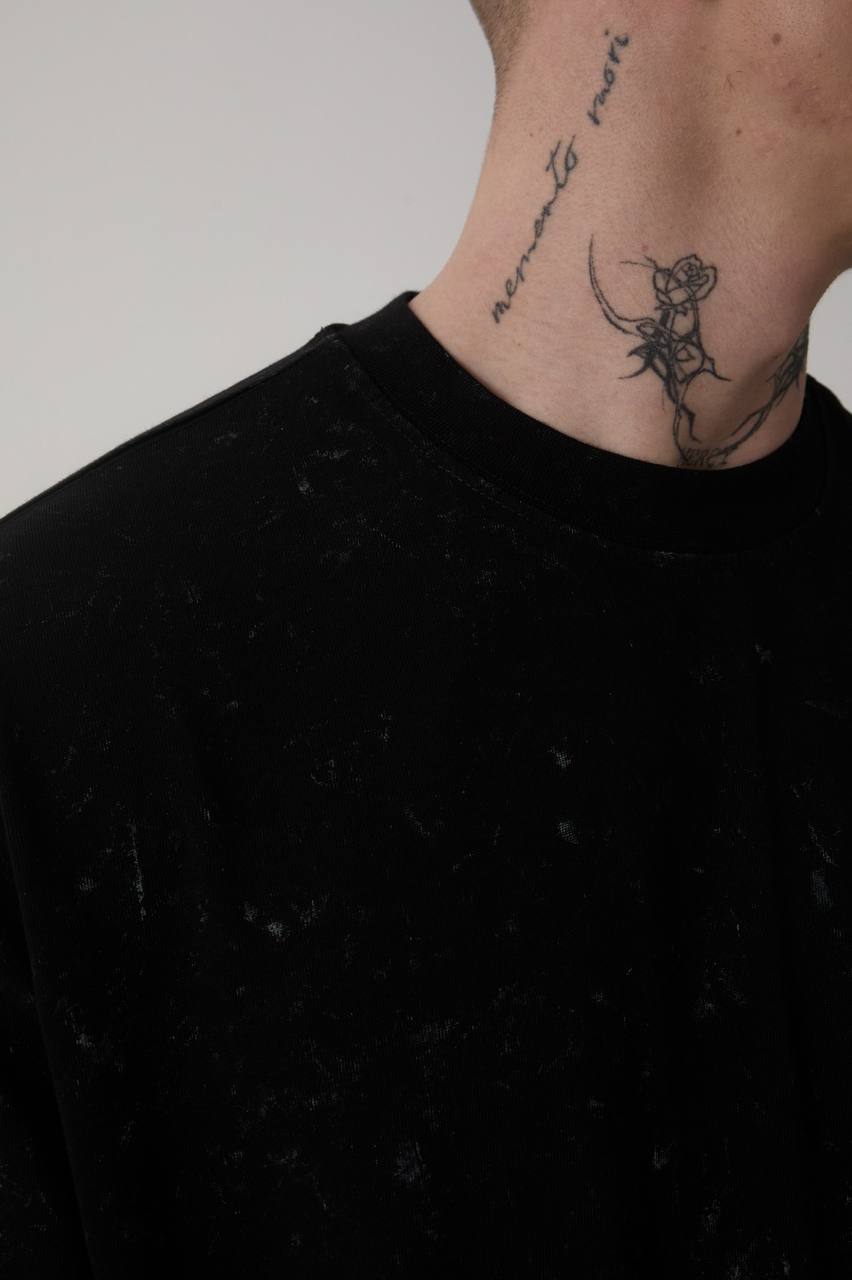 Desenli Oversize Suprem Kumaş T-shirt Siyah