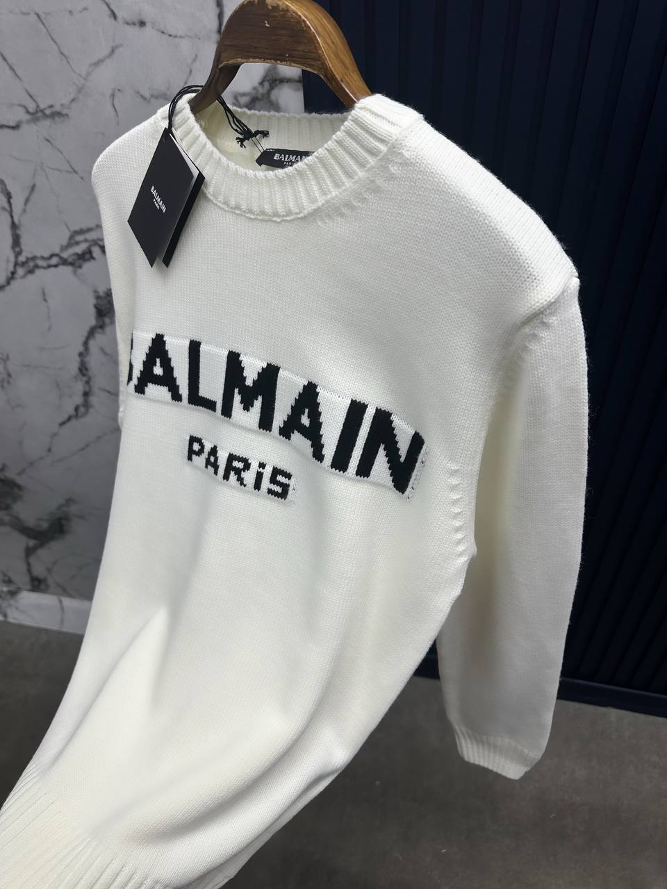 Blmain Bisiklet Yaka Triko Sweatshirt-Beyaz