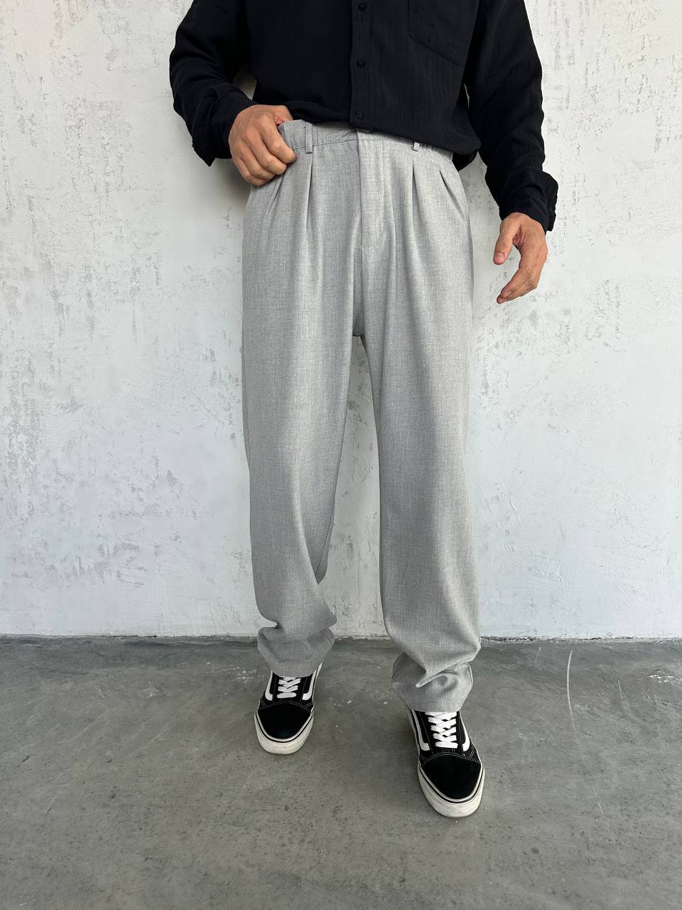 Gri Baggy Kesim Kumaş Pantolon