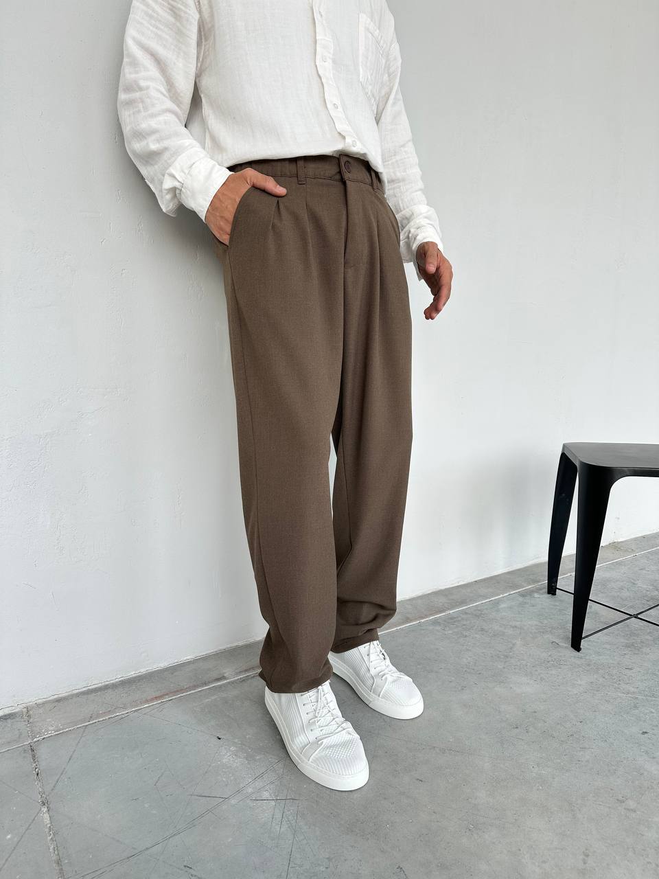 YÜN KAHVE Baggy Kesim Kumaş Pantolon