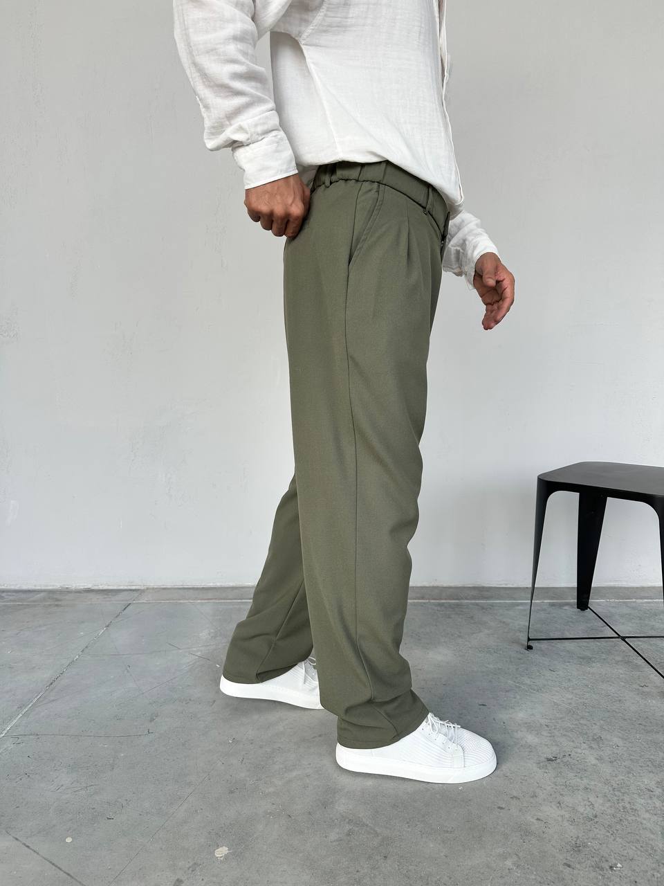 Haki Baggy Kesim Kumaş Pantolon