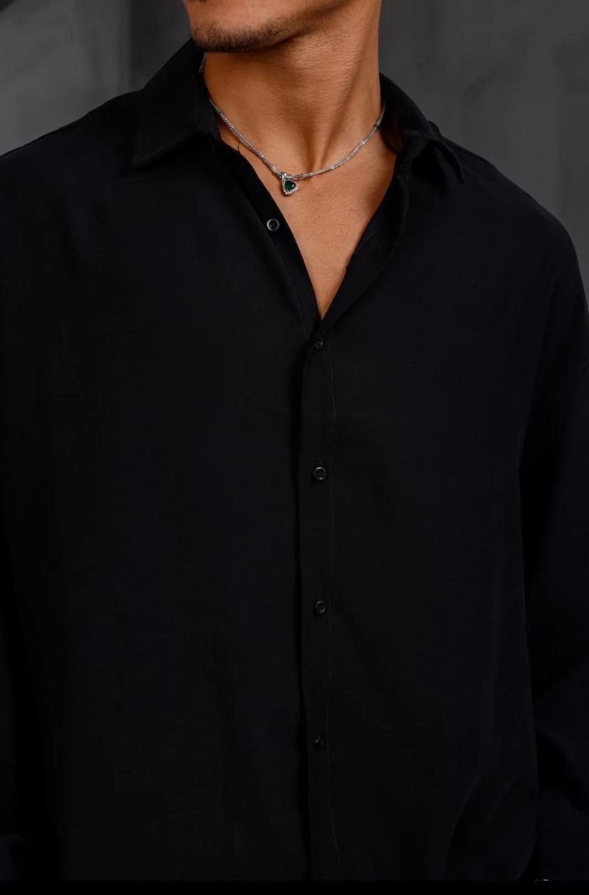 Oversize Erkek İkili Takım Gömlek Pantolon -Siyah