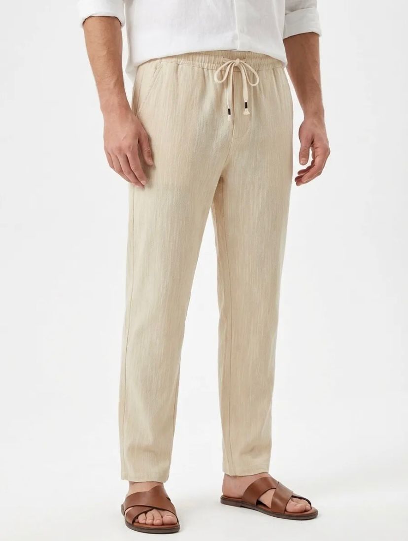 Bej Keten Baggy Pantolon