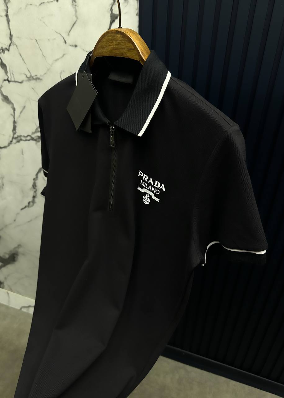P SİYAH FERMUARLI POLO YAKA T-SHİRT