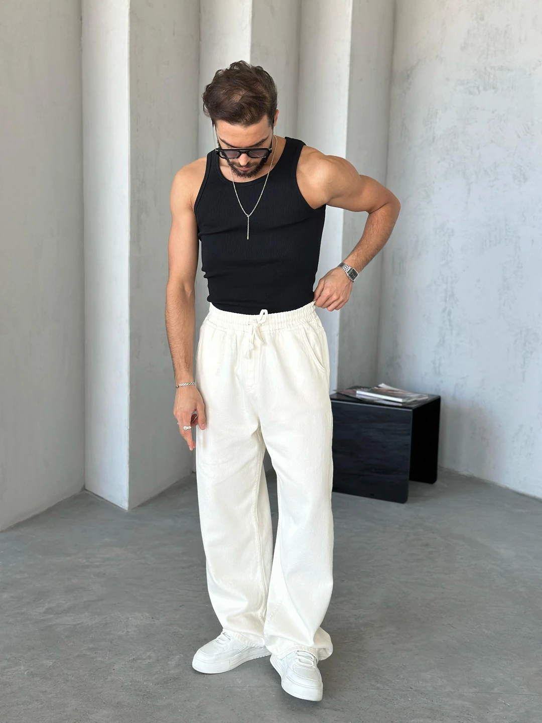 Desenli slimfit atlet Siyah