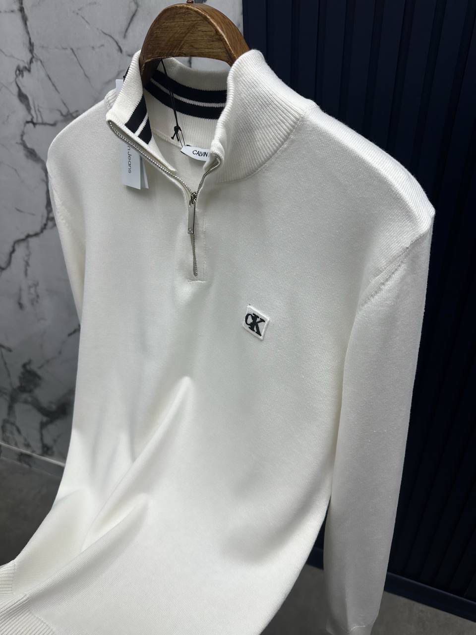 CK Fermuarlı Sweatshirt-Beyaz