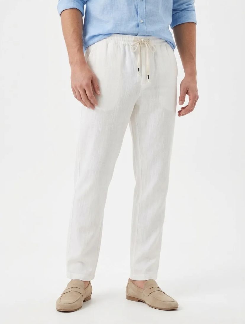 Ekru Keten Baggy Pantolon