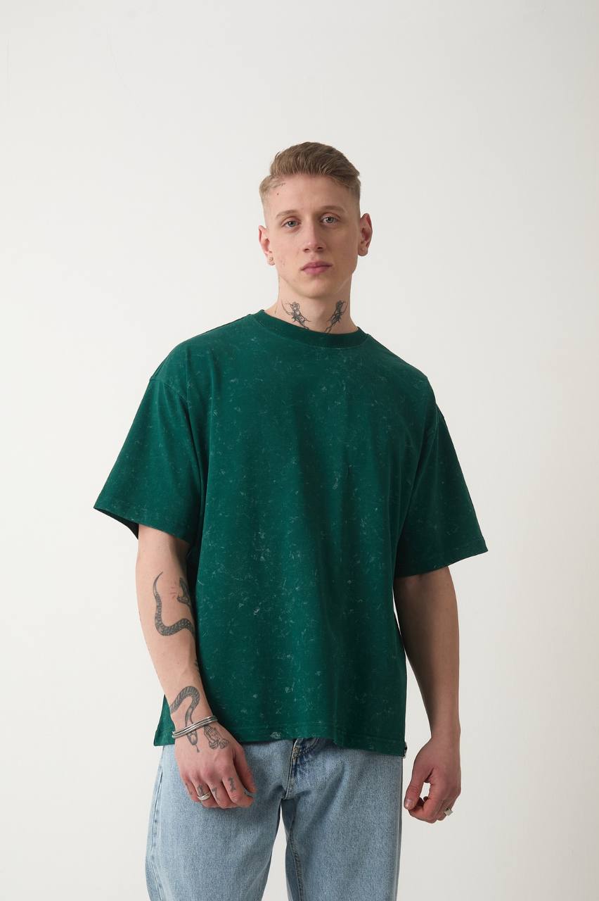 Desenli Oversize Suprem Kumaş T-shirt Yeşil