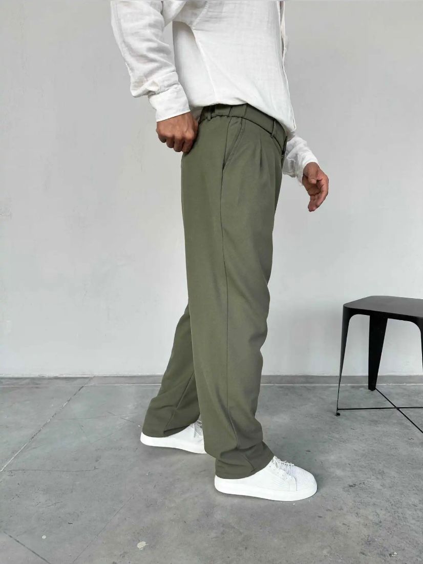 Haki Baggy Kumaş Pantolon