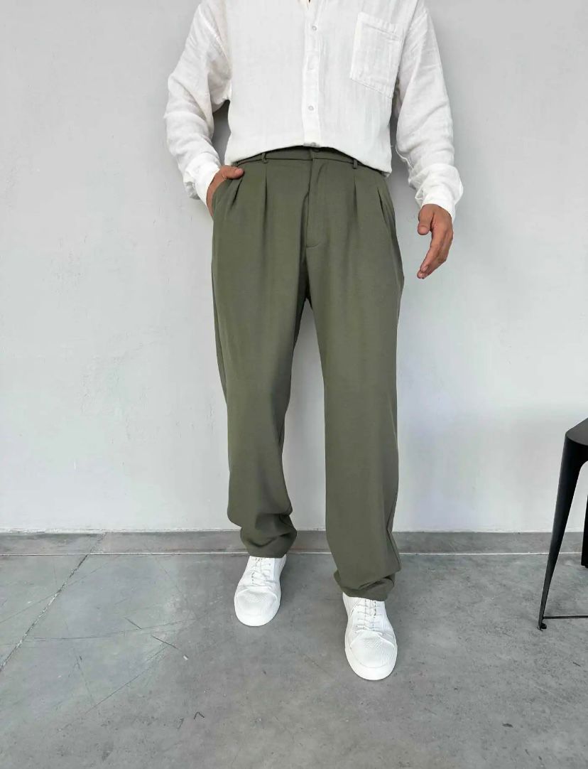 Haki Baggy Kumaş Pantolon