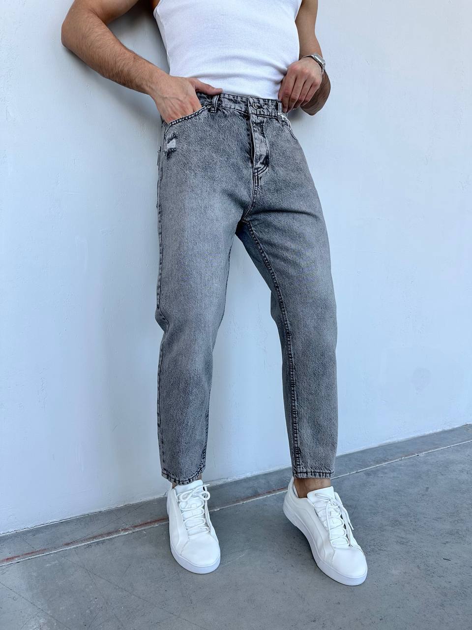 Yırtık Detaylı Antrasit Boyfriend  Pantolon