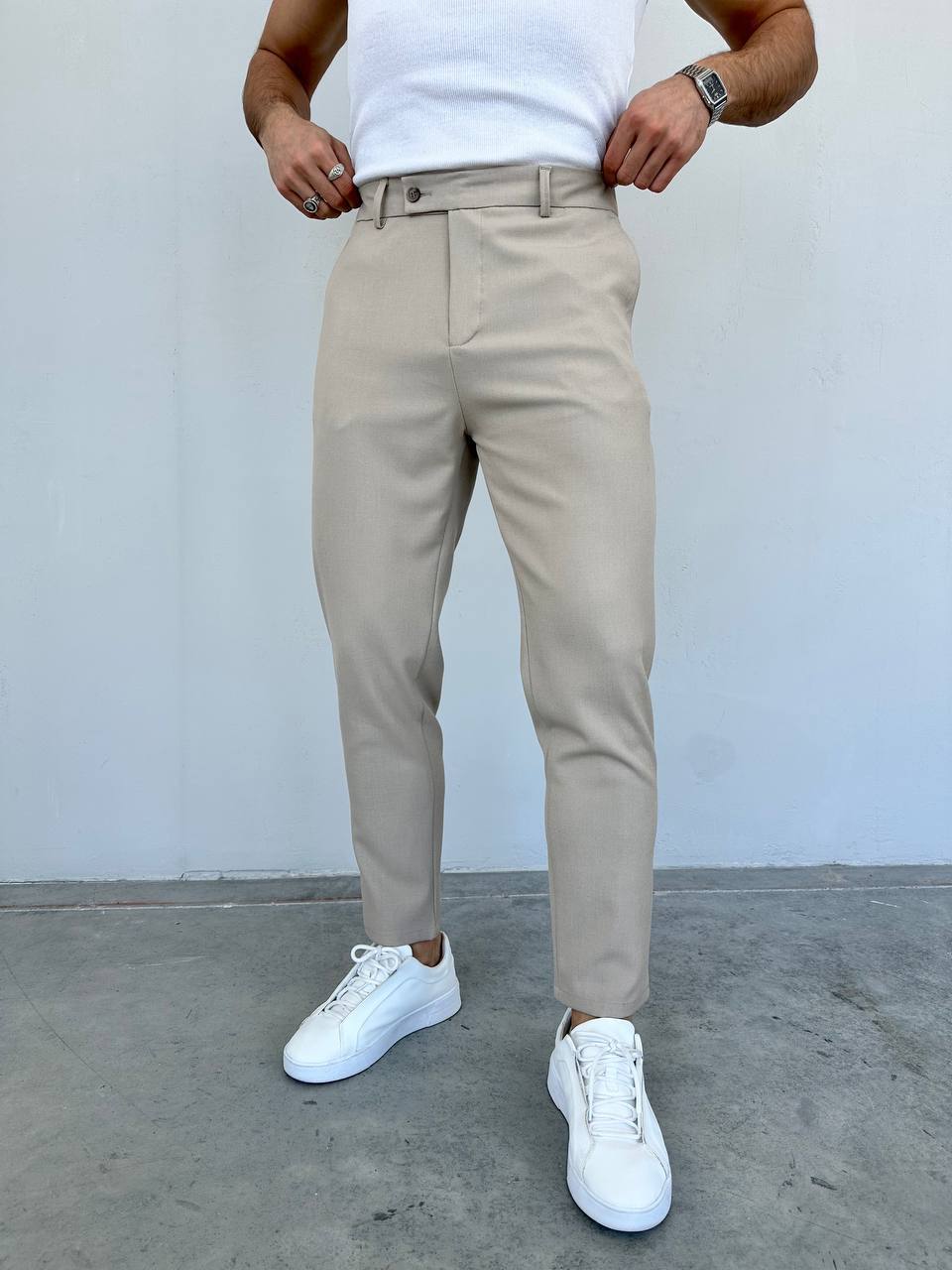 Slim Fit Bej Kumaş Pantolon
