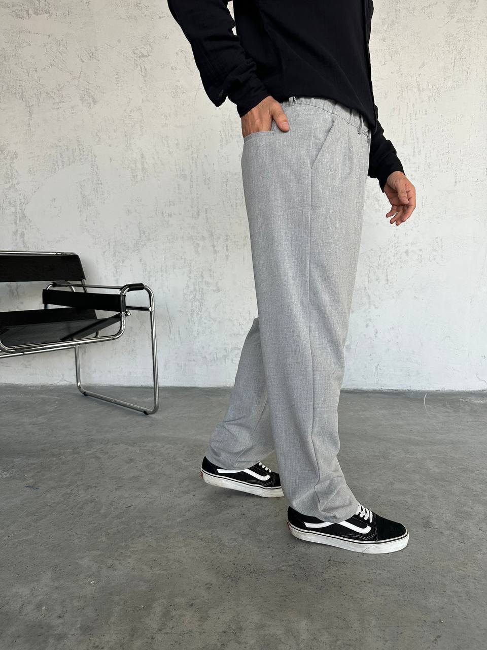 Gri Baggy Kesim Kumaş Pantolon