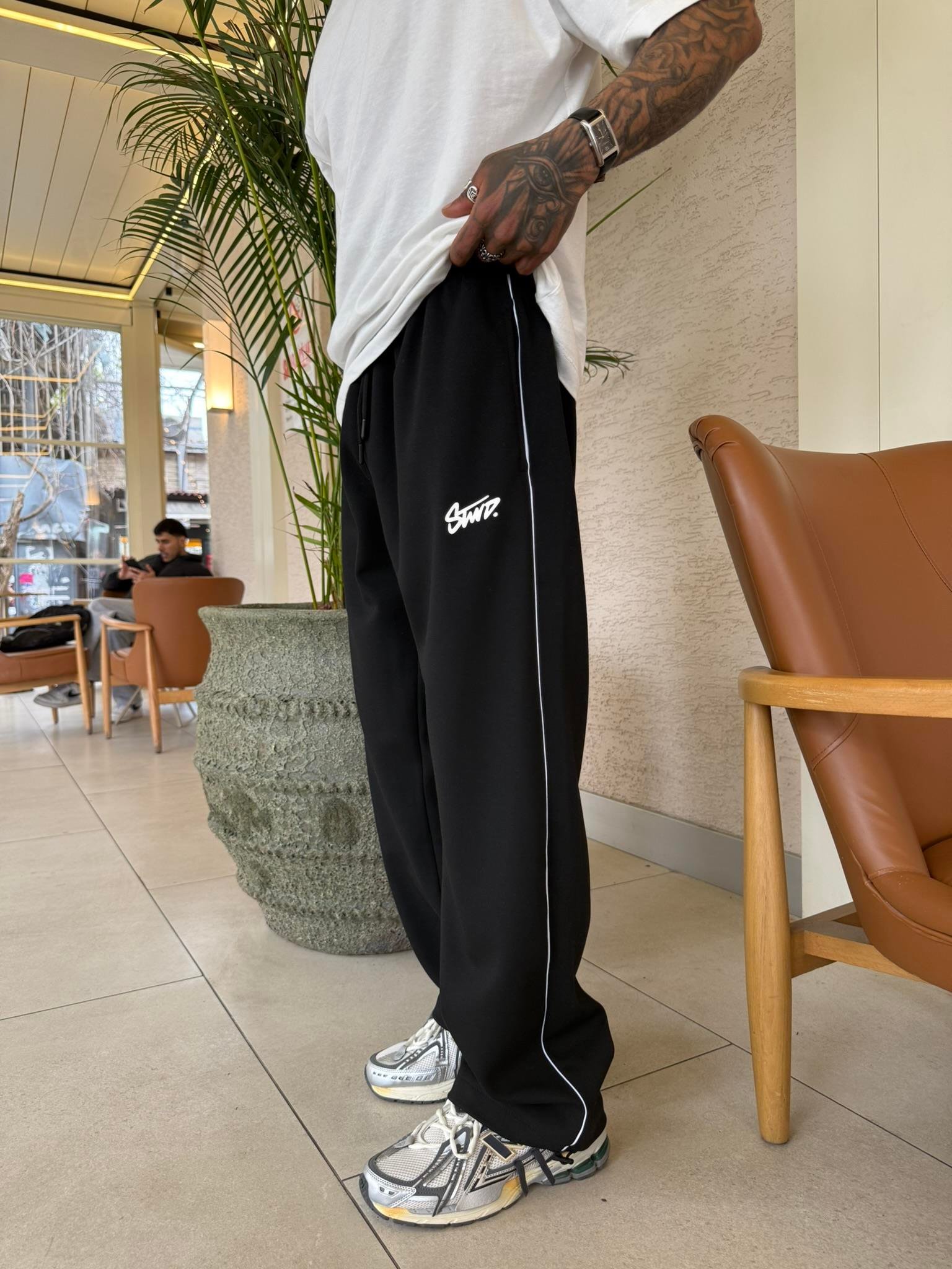 Stwd Nakışlı Baggy Lastik Paça Eşofman Altı-Siyah