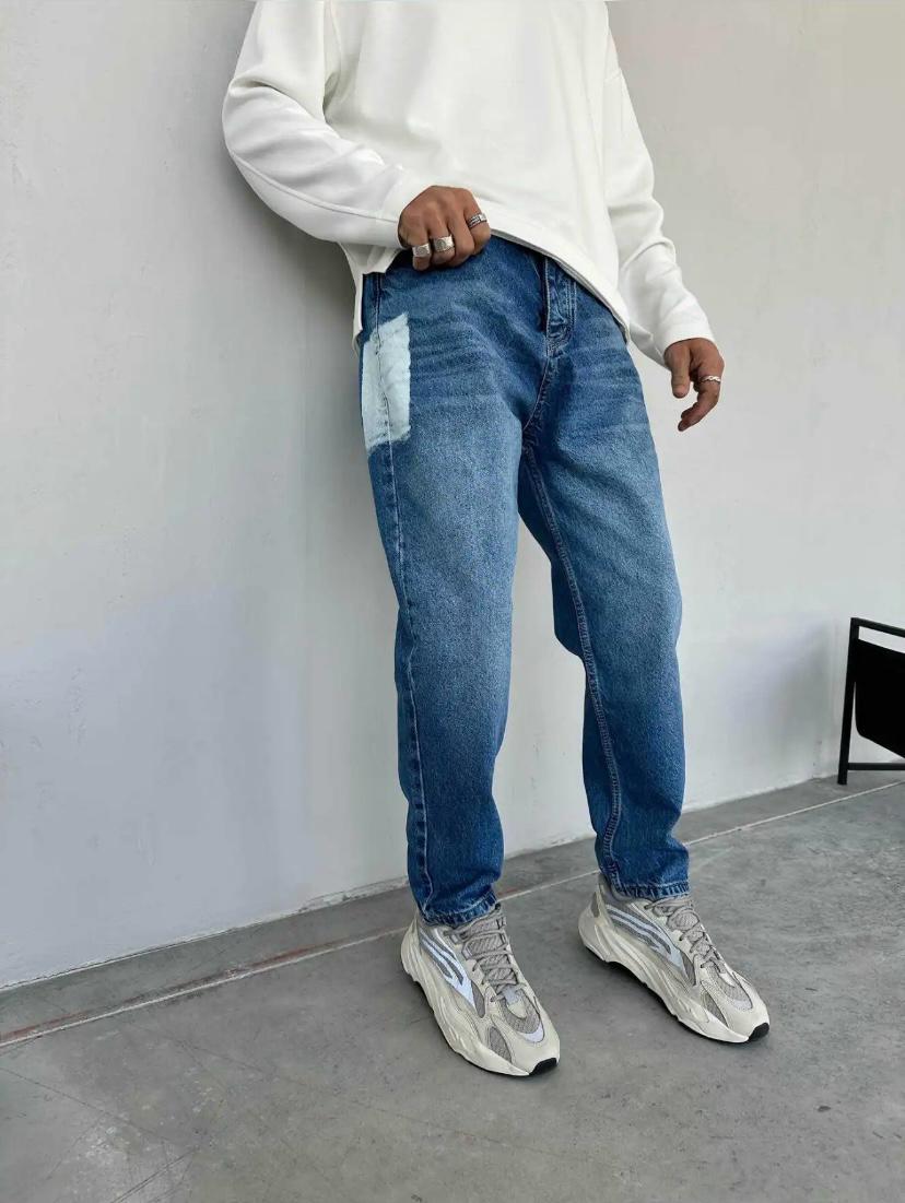 Lacivert Desenli Boyfrıend Pantolon