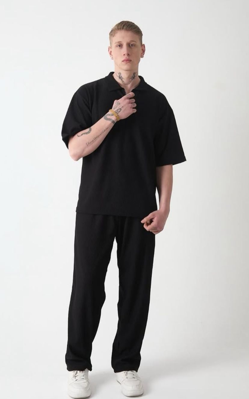 Siyah Oversize Polo Yaka T-shirt
